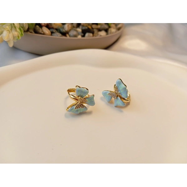 Xuping Jewelry Zirkon Taşlı ve Mineli Minimal Kelebek Küpe (1,5 cm)