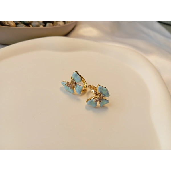 Xuping Jewelry Zirkon Taşlı ve Mineli Minimal Kelebek Küpe (1,5 cm)