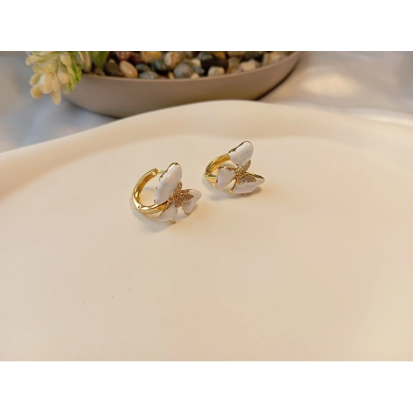 Xuping Jewelry Zirkon Taşlı ve Mineli Minimal Kelebek Küpe (1,5 cm)