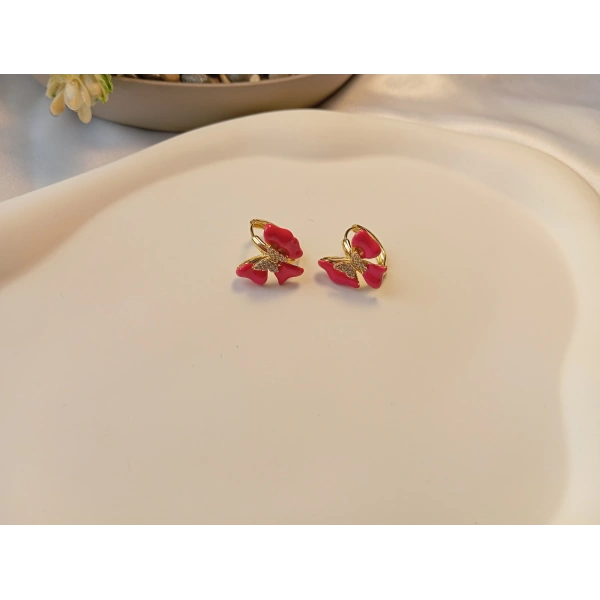 Xuping Jewelry Zirkon Taşlı ve Mineli Minimal Kelebek Küpe (1,5 cm)