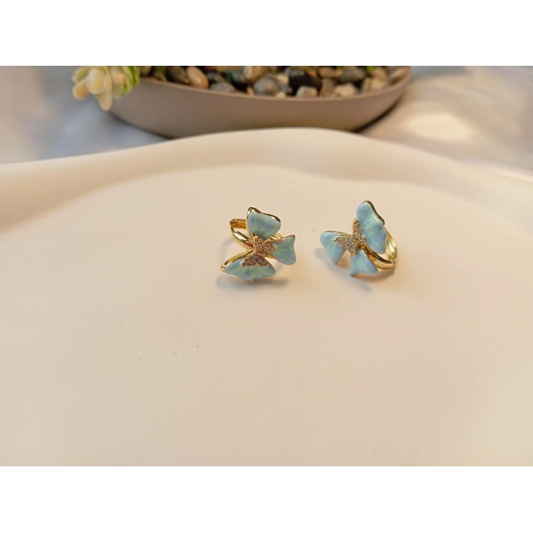 Xuping Jewelry Zirkon Taşlı ve Mineli Minimal Kelebek Küpe (1,5 cm)