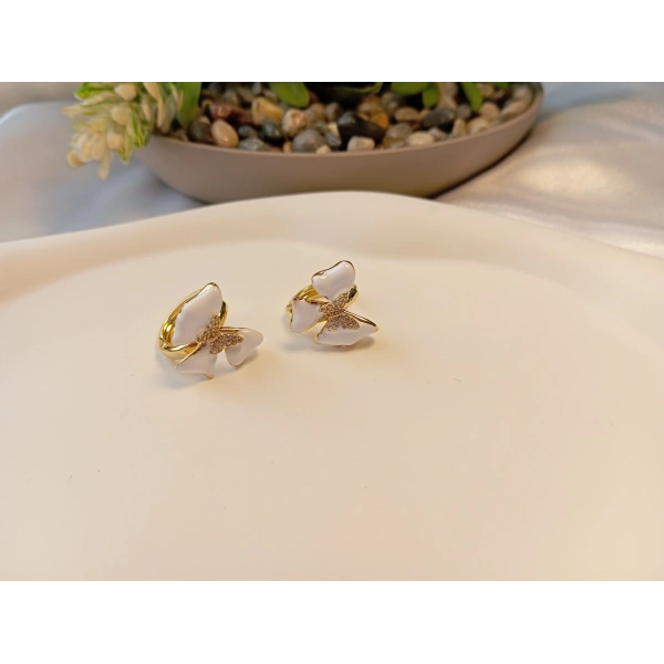 Xuping Jewelry Zirkon Taşlı ve Mineli Minimal Kelebek Küpe (1,5 cm)