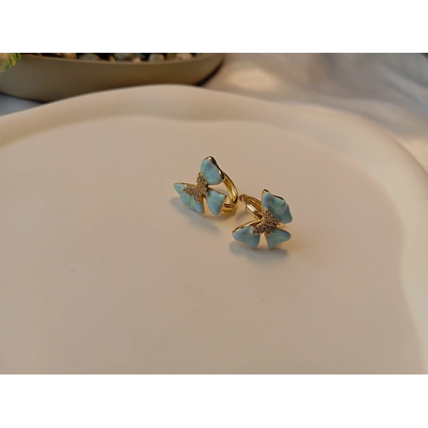 Xuping Jewelry Zirkon Taşlı ve Mineli Minimal Kelebek Küpe (1,5 cm)