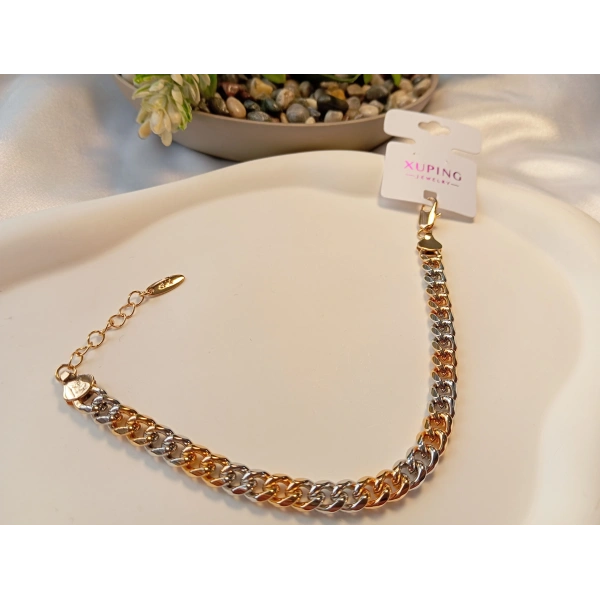 Xuping Rose ve Gümüş Renk Geçişli Modern Zincir Bileklik (19-22 cm)
