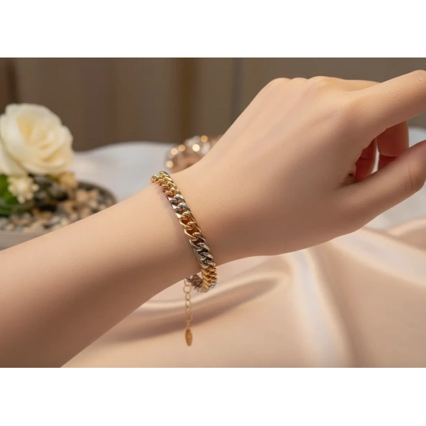 Xuping Rose ve Gümüş Renk Geçişli Modern Zincir Bileklik (19-22 cm)