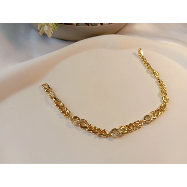 Xuping 14 Ayar Altın Kaplama Zirkon Taşlı Sonsuzluk Figürlü Zarif Bileklik (17-19 cm)