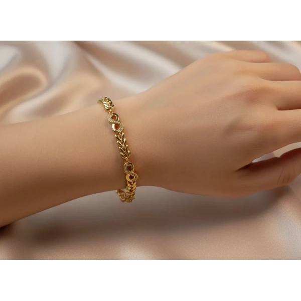 Xuping 14 Ayar Altın Kaplama Zirkon Taşlı Sonsuzluk Figürlü Zarif Bileklik (17-19 cm)