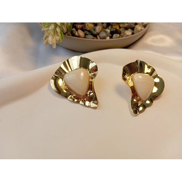 Vintage Serisi Dövme Metal Dokulu Büyük Boy Küpe - 5 cm