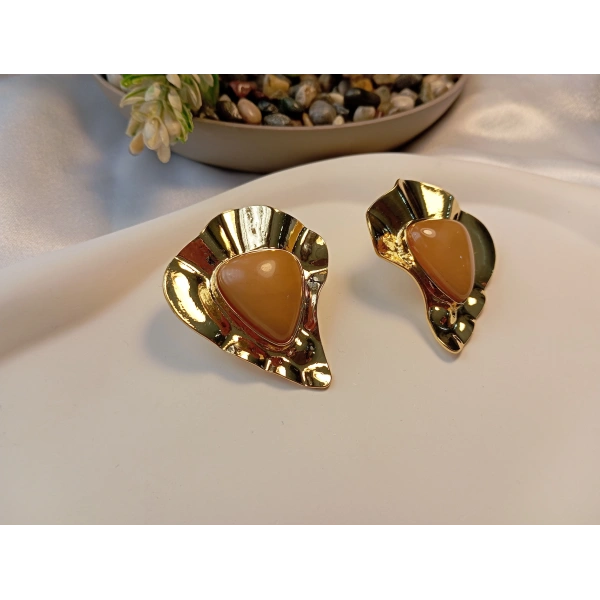 Vintage Serisi Dövme Metal Dokulu Büyük Boy Küpe - 5 cm