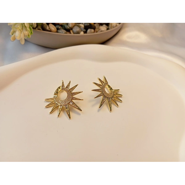 Xuping Jewelry 14 Ayar Altın Kaplama Zirkon Taşlı Güneş Figürlü Küpe (3 cm)