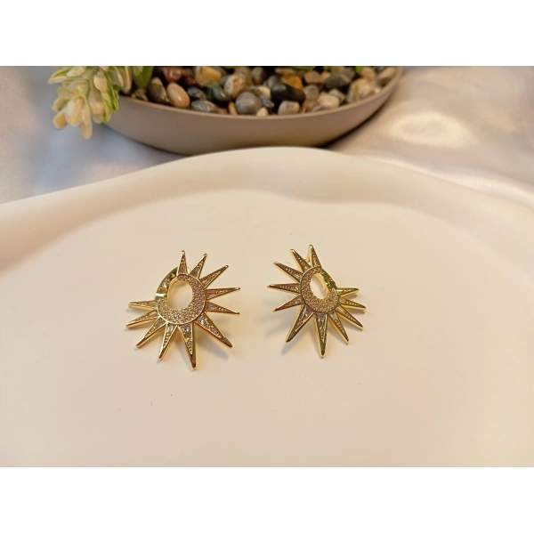 Xuping Jewelry 14 Ayar Altın Kaplama Zirkon Taşlı Güneş Figürlü Küpe (3 cm)