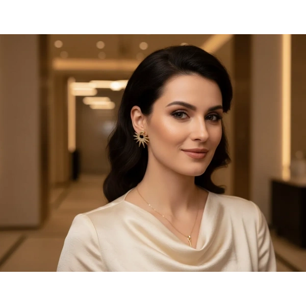 Xuping Jewelry 14 Ayar Altın Kaplama Zirkon Taşlı Güneş Figürlü Küpe (3 cm)