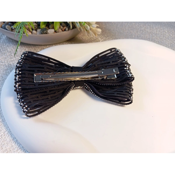 Euro Aksesuar Kristal Taşlı ve İncili Lüks Fiyonk Otomatik Toka