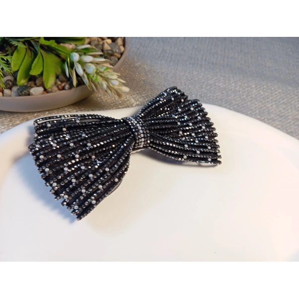 Euro Aksesuar Kristal Taşlı ve İncili Lüks Fiyonk Otomatik Toka