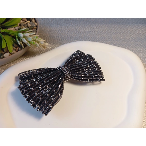 Euro Aksesuar Kristal Taşlı ve İncili Lüks Fiyonk Otomatik Toka