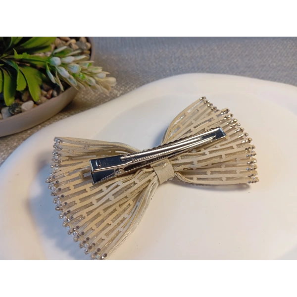 Euro Aksesuar Kristal Taşlı ve İncili Lüks Fiyonk Otomatik Toka