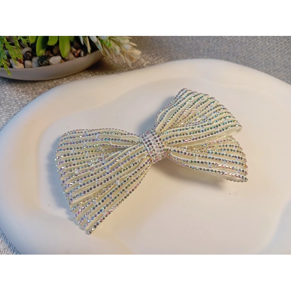 Euro Aksesuar Kristal Taşlı ve İncili Lüks Fiyonk Otomatik Toka