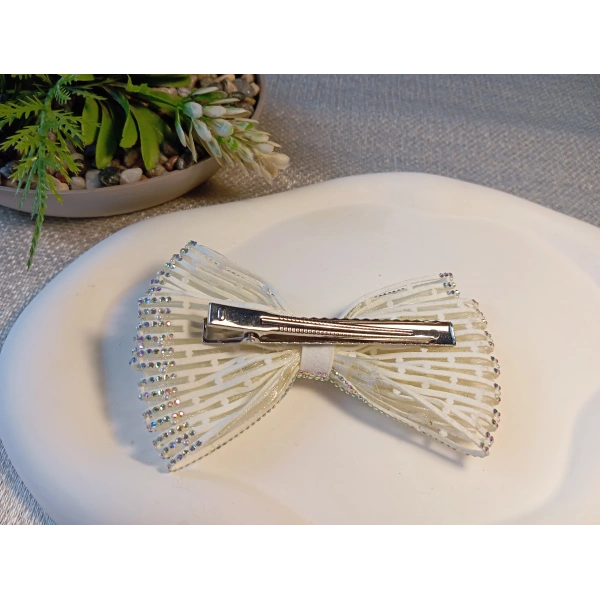 Euro Aksesuar Kristal Taşlı ve İncili Lüks Fiyonk Otomatik Toka