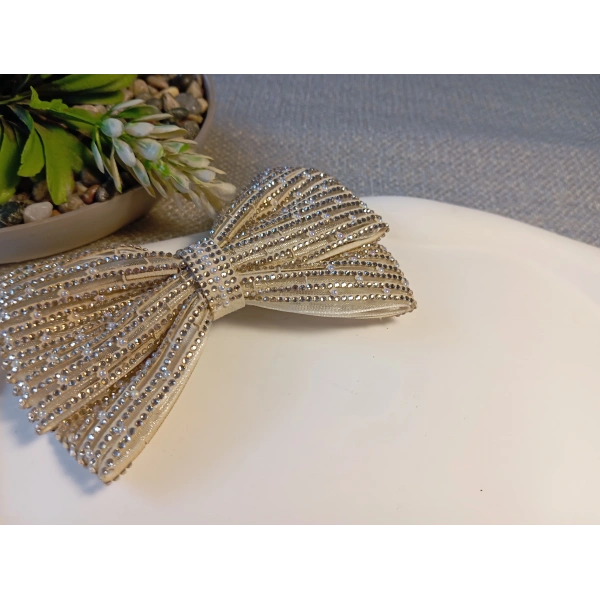 Euro Aksesuar Kristal Taşlı ve İncili Lüks Fiyonk Otomatik Toka