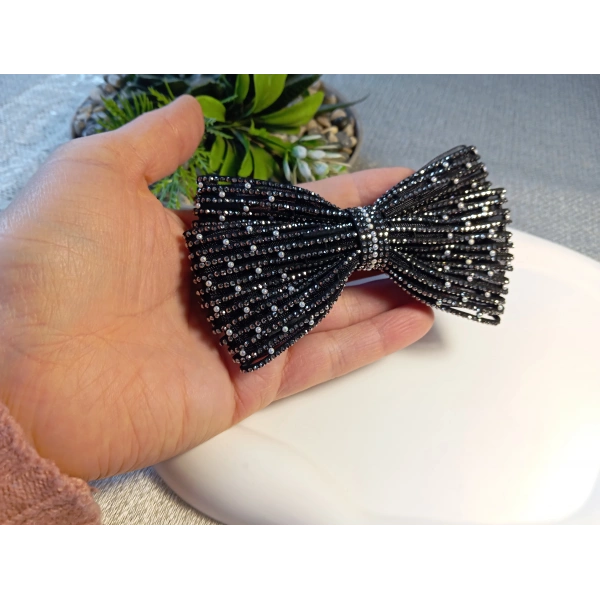 Euro Aksesuar Kristal Taşlı ve İncili Lüks Fiyonk Otomatik Toka