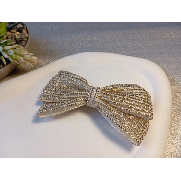 Euro Aksesuar Kristal Taşlı ve İncili Lüks Fiyonk Otomatik Toka