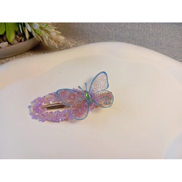 Euro Aksesuar Kristal Taşlı ve Tül Kelebek Figürlü Lüks Yan Toka