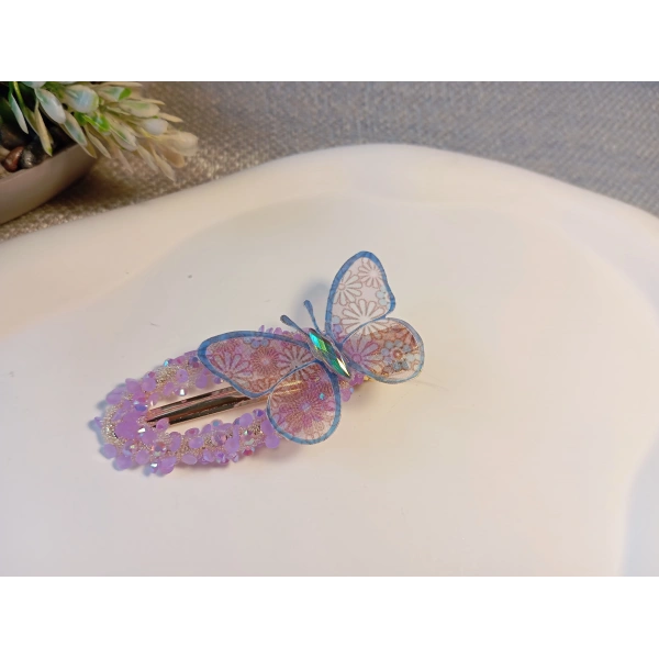 Euro Aksesuar Kristal Taşlı ve Tül Kelebek Figürlü Lüks Yan Toka