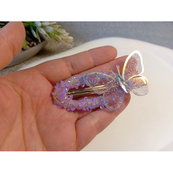 Euro Aksesuar Kristal Taşlı ve Tül Kelebek Figürlü Lüks Yan Toka