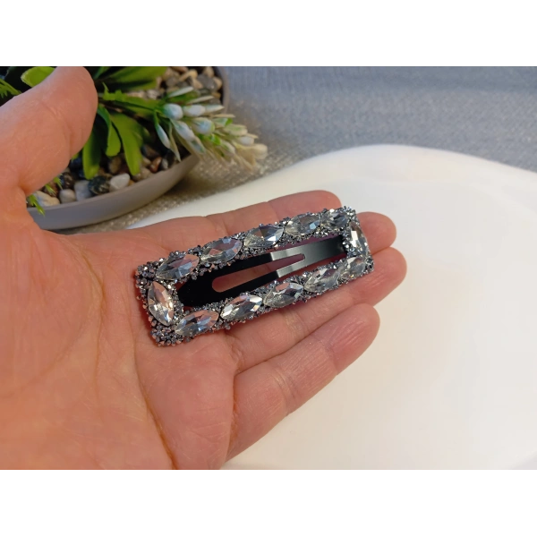 7 cm Kristal Markiz Taşlı Gümüş Renk Lüks Çıt Çıt Toka