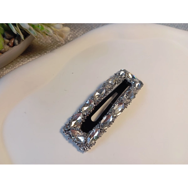 7 cm Kristal Markiz Taşlı Gümüş Renk Lüks Çıt Çıt Toka