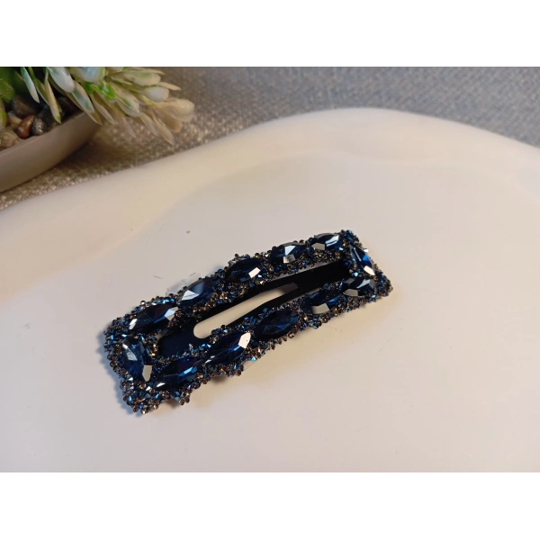 7 cm Kristal Markiz Taşlı Gümüş Renk Lüks Çıt Çıt Toka