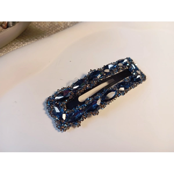 7 cm Kristal Markiz Taşlı Gümüş Renk Lüks Çıt Çıt Toka