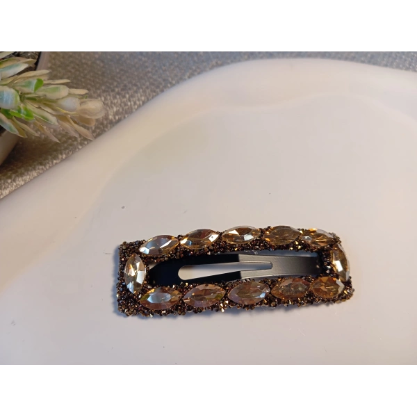 7 cm Kristal Markiz Taşlı Gümüş Renk Lüks Çıt Çıt Toka