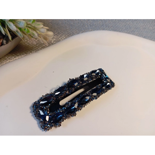 7 cm Kristal Markiz Taşlı Gümüş Renk Lüks Çıt Çıt Toka