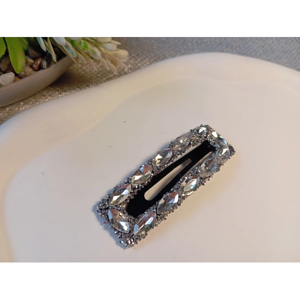 7 cm Kristal Markiz Taşlı Gümüş Renk Lüks Çıt Çıt Toka