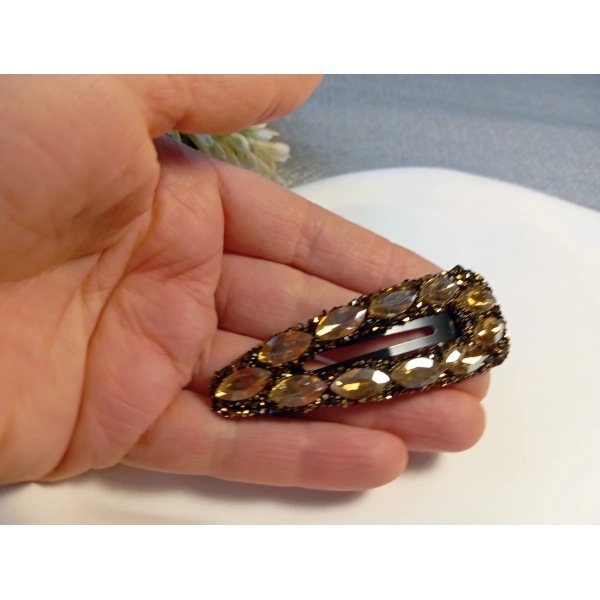 Euro Aksesuar Premium Kristal ve Markiz Taşlı Lüks Yan Toka - 7 cm Işıltılı Çıt Çıt Toka