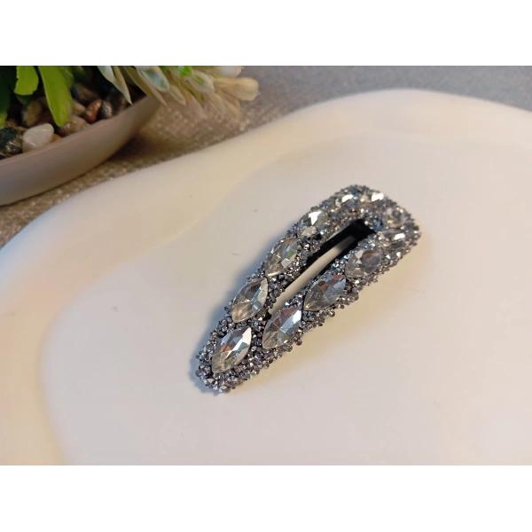 Euro Aksesuar Premium Kristal ve Markiz Taşlı Lüks Yan Toka - 7 cm Işıltılı Çıt Çıt Toka