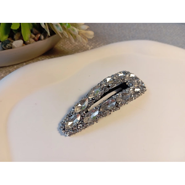 Euro Aksesuar Premium Kristal ve Markiz Taşlı Lüks Yan Toka - 7 cm Işıltılı Çıt Çıt Toka