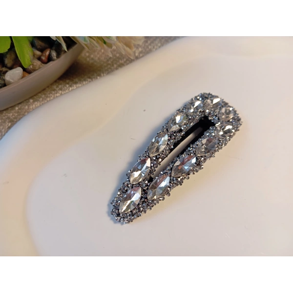 Euro Aksesuar Premium Kristal ve Markiz Taşlı Lüks Yan Toka - 7 cm Işıltılı Çıt Çıt Toka