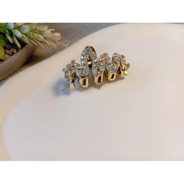 Euro Aksesuar Işıltılı Metalik Gövdeli Kristal Taşlı Lüks Mandal Toka - 4 cm