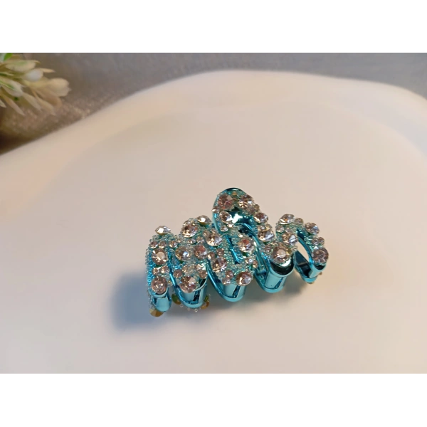 Euro Aksesuar Işıltılı Metalik Gövdeli Kristal Taşlı Lüks Mandal Toka - 4 cm