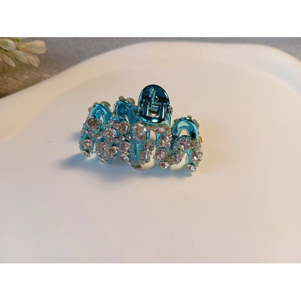 Euro Aksesuar Işıltılı Metalik Gövdeli Kristal Taşlı Lüks Mandal Toka - 4 cm