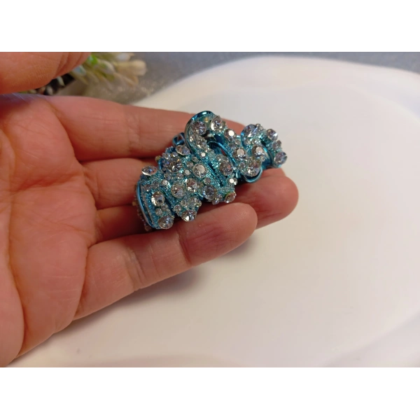 Euro Aksesuar Işıltılı Metalik Gövdeli Kristal Taşlı Lüks Mandal Toka - 4 cm