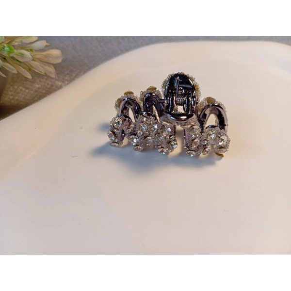 Euro Aksesuar Işıltılı Metalik Gövdeli Kristal Taşlı Lüks Mandal Toka - 4 cm