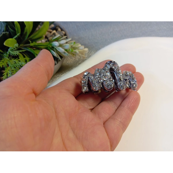 Euro Aksesuar Işıltılı Metalik Gövdeli Kristal Taşlı Lüks Mandal Toka - 4 cm