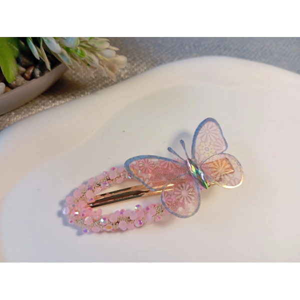 Euro Aksesuar Kristal Taşlı ve Tül Kelebek Figürlü Lüks Yan Toka