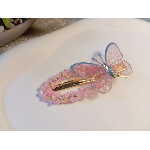 Euro Aksesuar Kristal Taşlı ve Tül Kelebek Figürlü Lüks Yan Toka