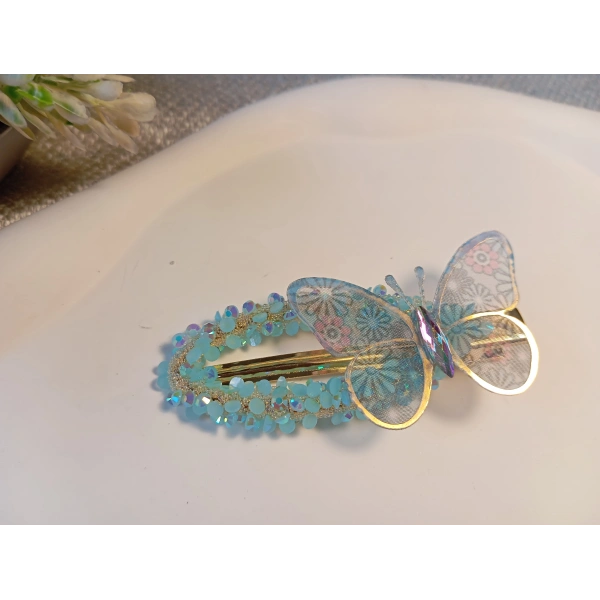 Euro Aksesuar Kristal Taşlı ve Tül Kelebek Figürlü Lüks Yan Toka