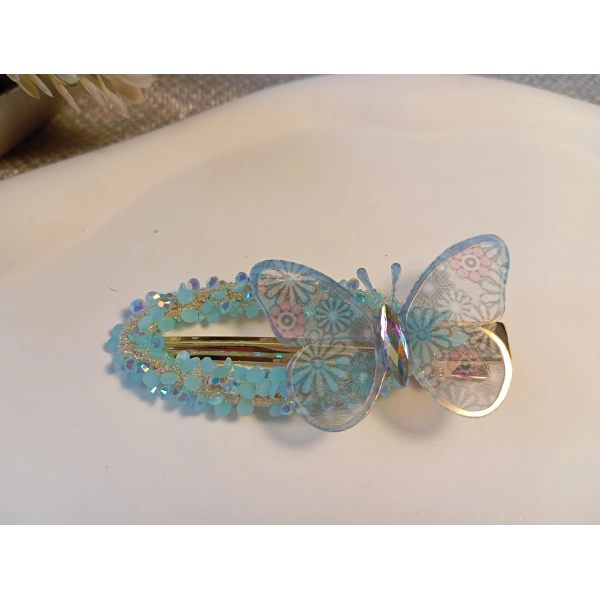 Euro Aksesuar Kristal Taşlı ve Tül Kelebek Figürlü Lüks Yan Toka