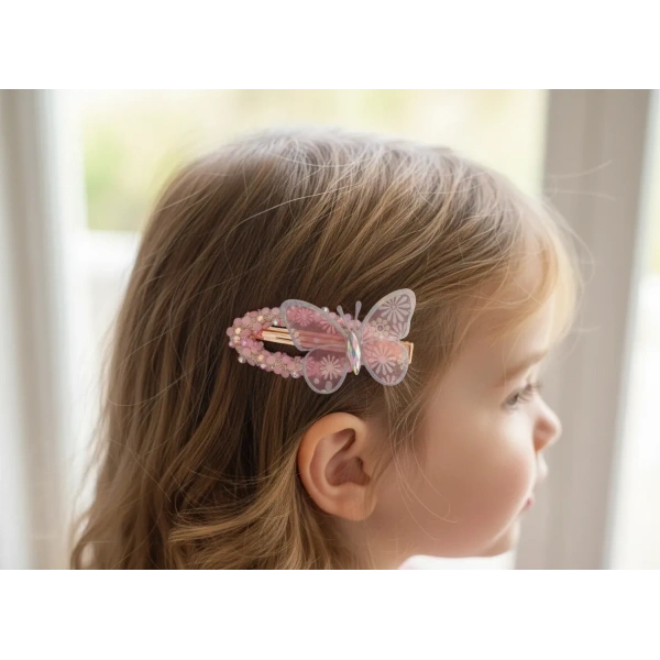 Euro Aksesuar Kristal Taşlı ve Tül Kelebek Figürlü Lüks Yan Toka